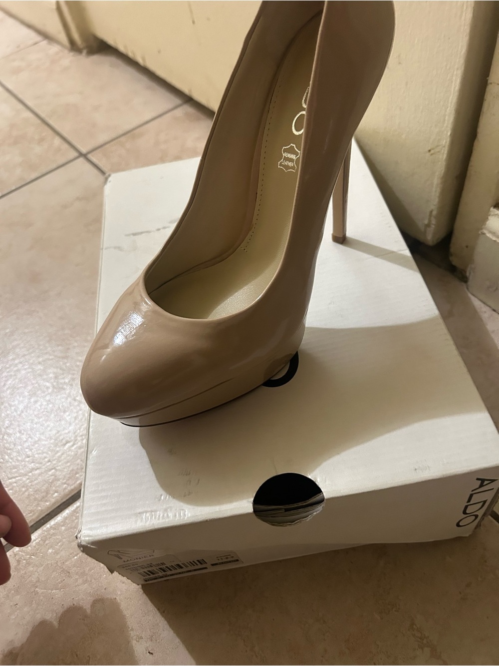 Aldo Beige Patent Platform Stiletto Pump